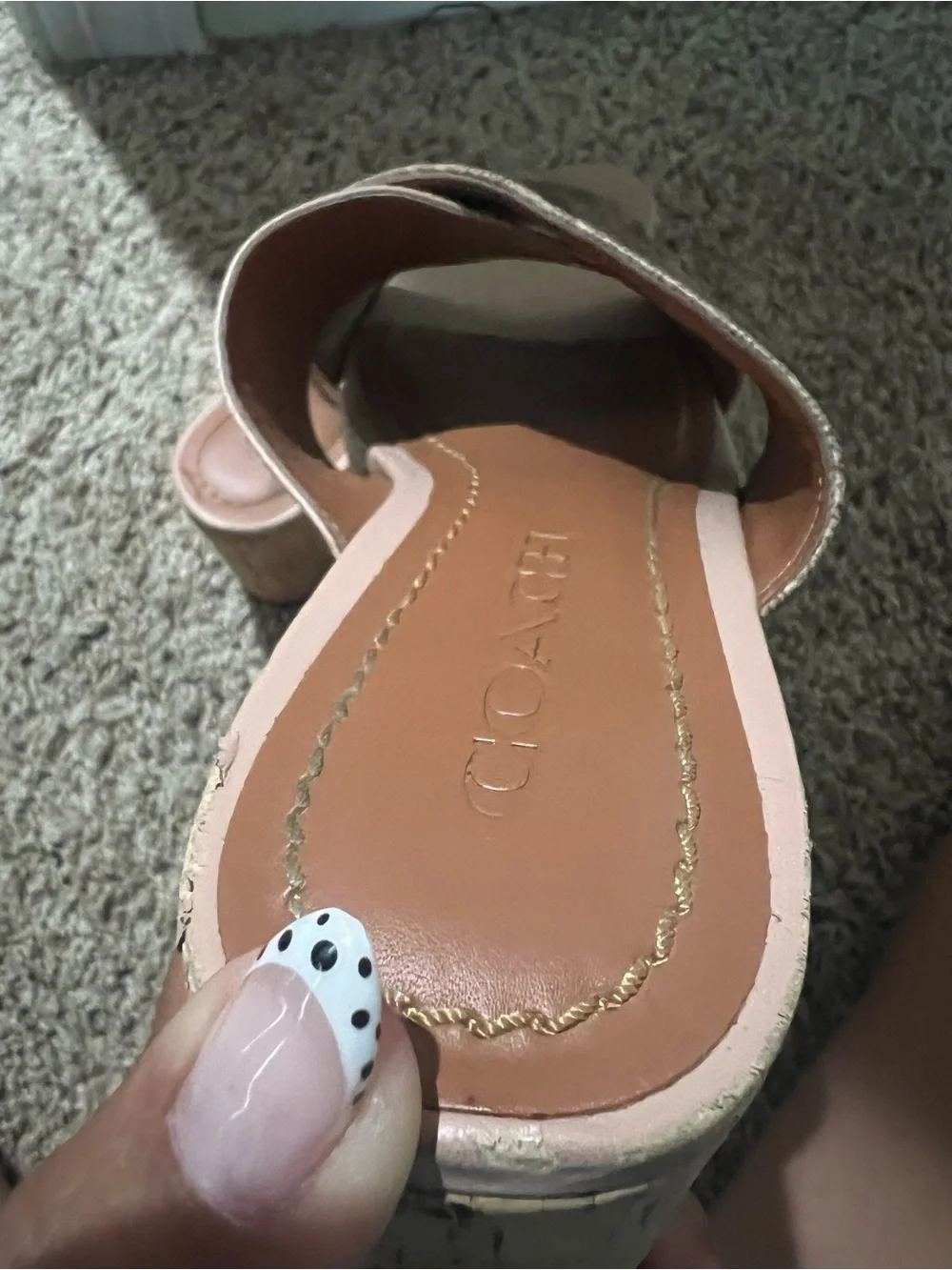 COACH Cross Band Wedge Sandals tan pale blush in leather signature Size 6B